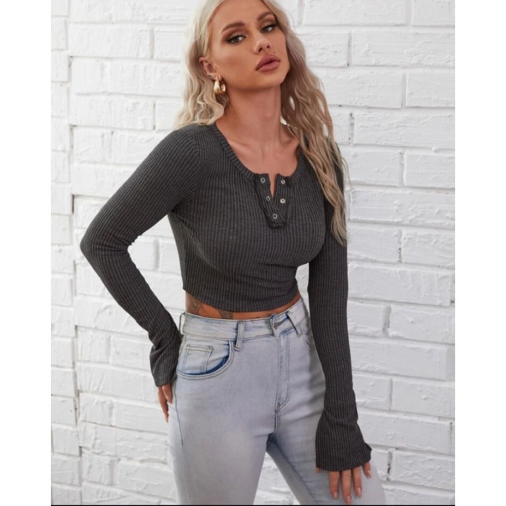 Dark Grey Button Front Shirt (Never Worn)